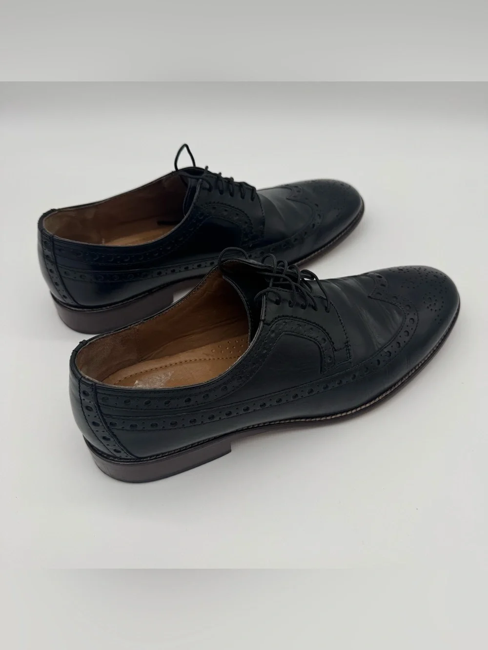 Johnston & Murphy Wingtip Oxford Shoes Brogue Black Leather Mens Size 10.5